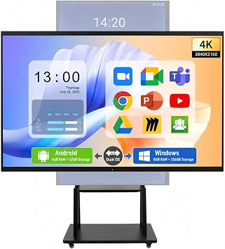 75" 4K UHD Interactive Smart Whiteboard, Touchscreen TV, Digital Whiteboard for Office & Classroom - Intel i5 CPU, 256GB, Android & Windows Dual System, Wireless Screen Sharing - Wall Mount Included