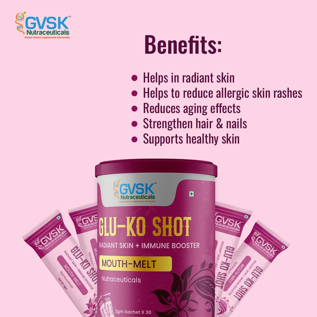 GVSK Nutraceuticals Glu-Ko Shot, Radiant Skin + Immune Booster, Mouth-Melt Sachets 1