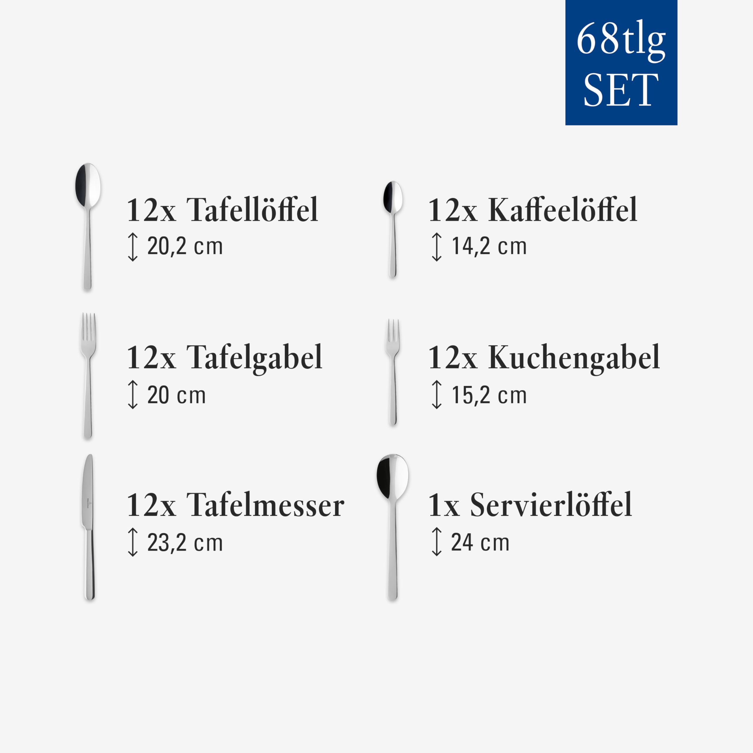 Villeroy & Boch - Louis Besteckset 68-teilig Silber, Spülmaschinenfest, Besteck Set 12 Personen, Besteckset Platin, Besteck, Edelstahl