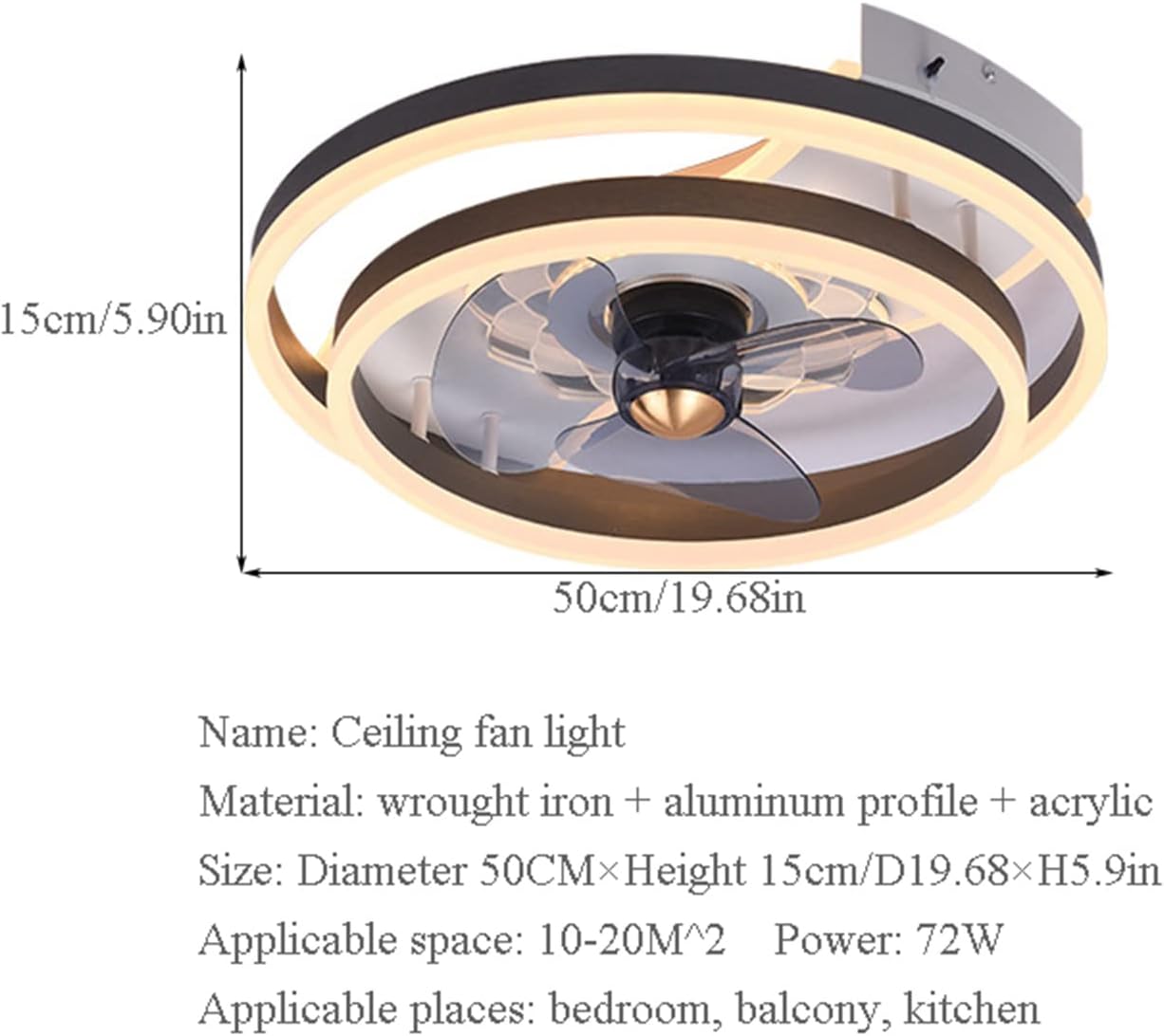 YUEGOO Ceiling Fans with Lamps,72W Dimmable Ceiling Fan Lights with Remote Control,Adjustable Wind 6-Speed,Ultra-Thin Round Inverter Ceiling Fans with Lamps for Bedrooms Living Room/Black