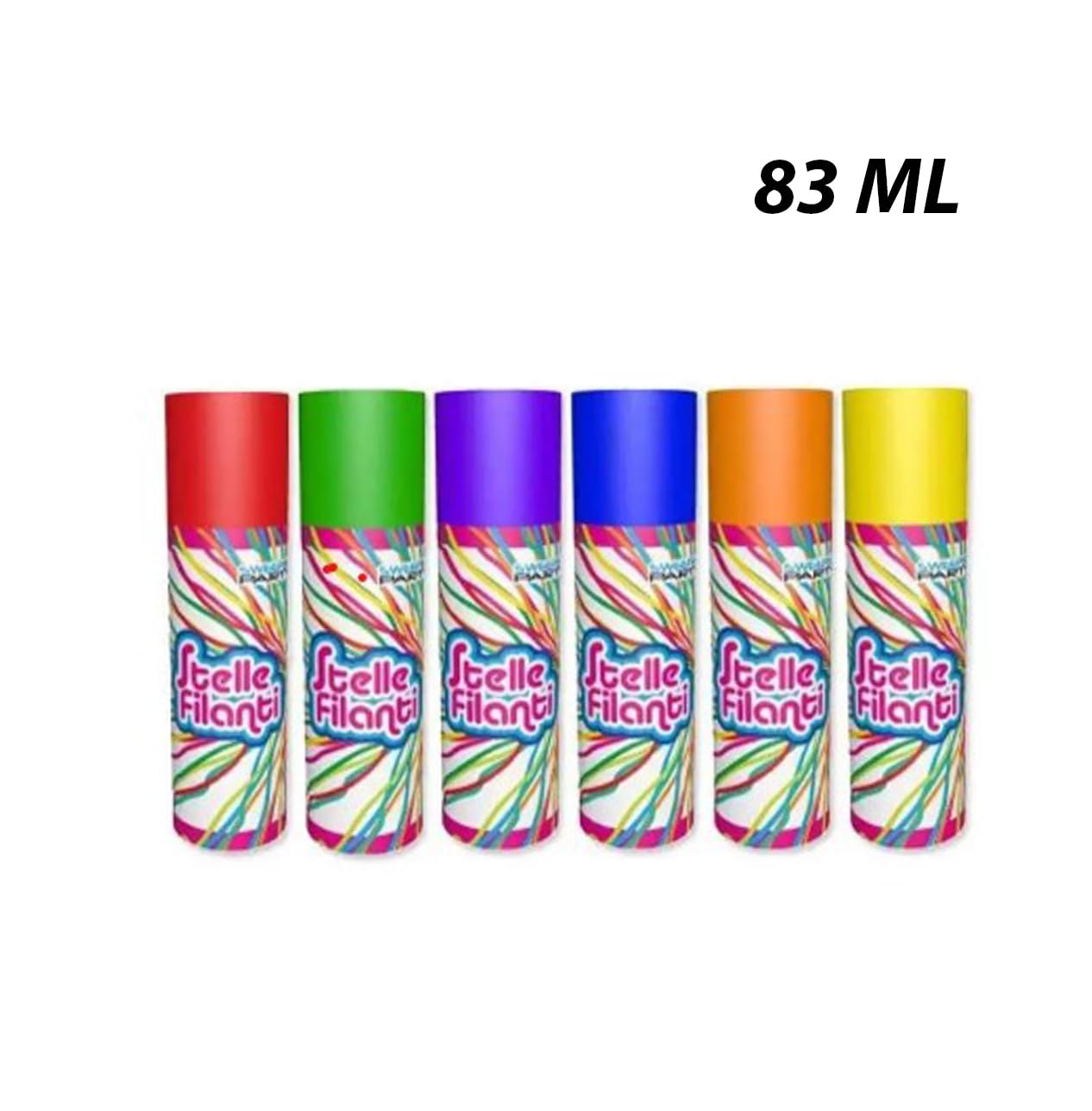 24 BOMBOLETTE Stelle FILANTI Colorate 83 ML Verde Giallo Rosso Blu Viola Arancione Carnevale Festa Party
