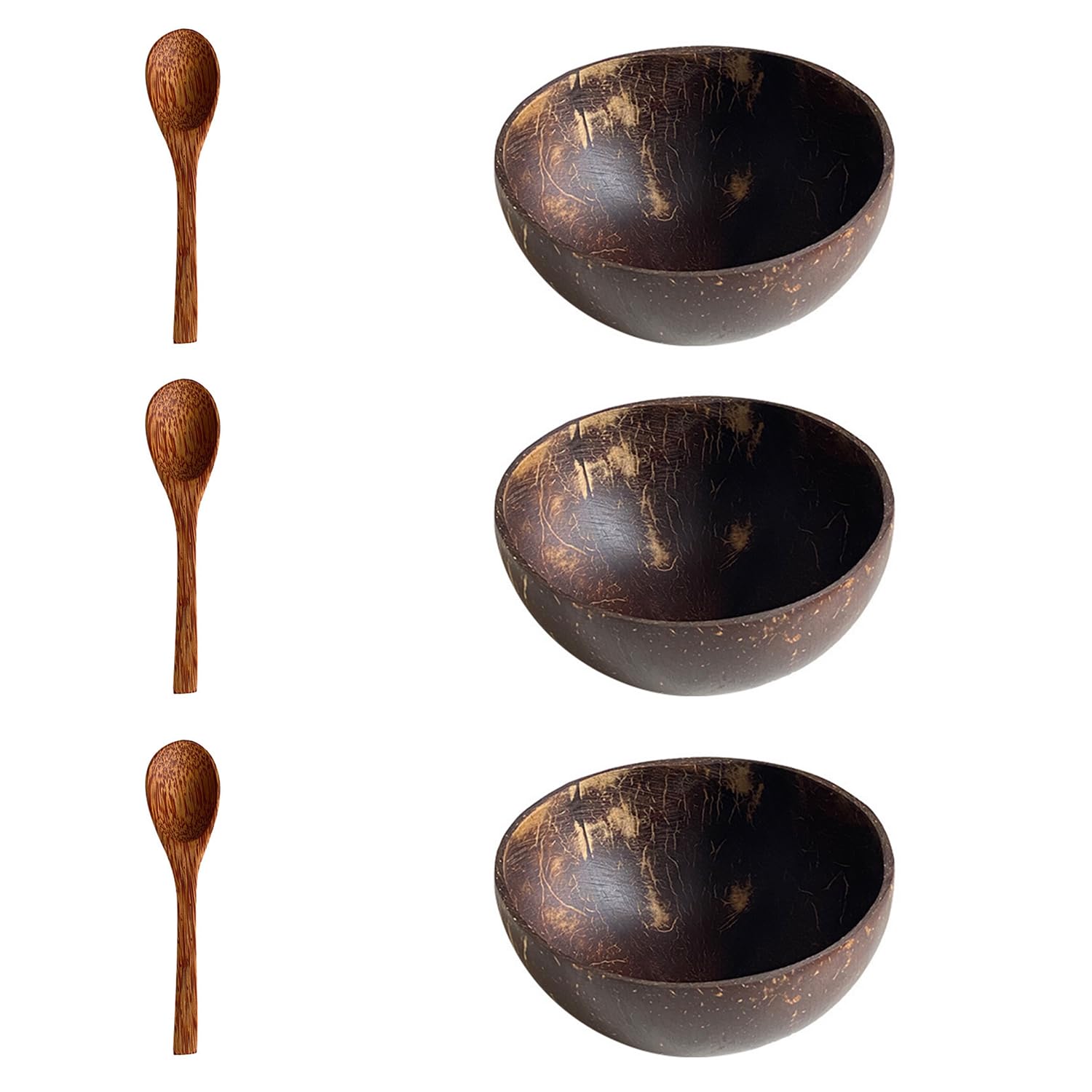 Set 6 Ciotole In Cocco Naturale Con Cucchiai - Eco-friendly Per Frullati E Buddha Bowl