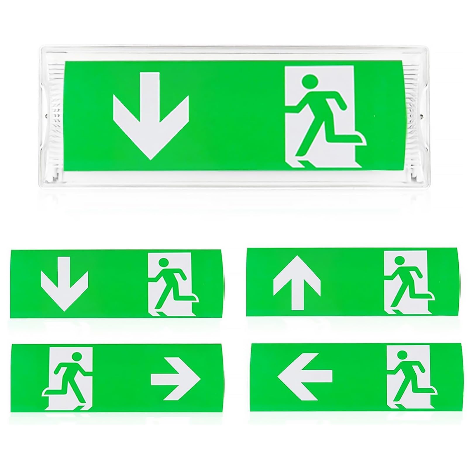 Éclairage De Secours LED À Lumière Continue, Lampe De Secours Avec Batterie De Secours Jusqu'À 3h, IP65 Panneau De Sortie De Secours Avec 4 Pictogrammes De Sortie De Secours Pour Montage Mural (A)