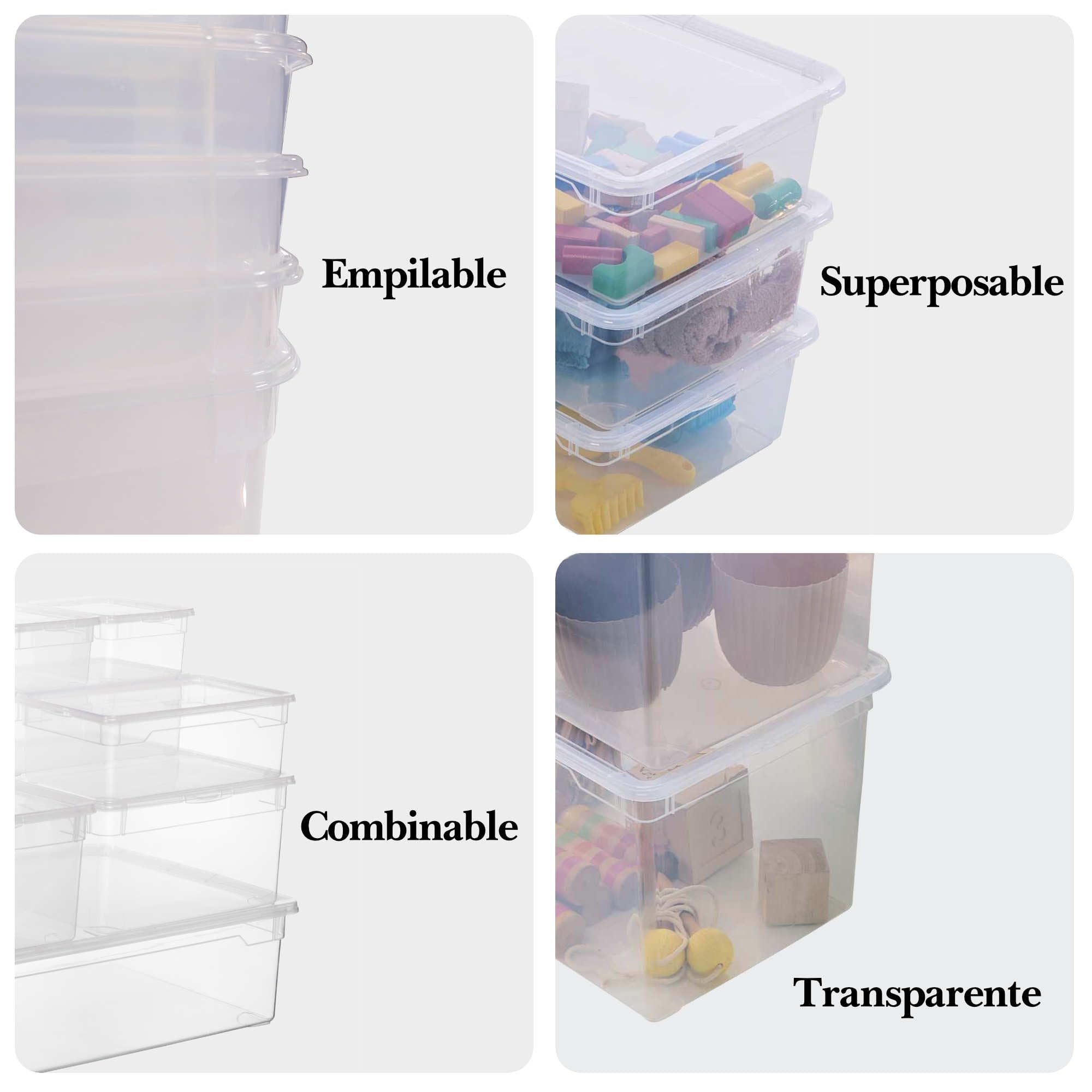 Sundis Clear Box, 5er-set Aufbewahrungsboxen mit deckel, 46L, transparentem Kunststoff, stapelbar, Durchsichtig | Transparentem Kunststoff, stapelbar, ideal zum Aufbewahren von Schränken, im Büro, in der Waschküche oder im Badezimmer