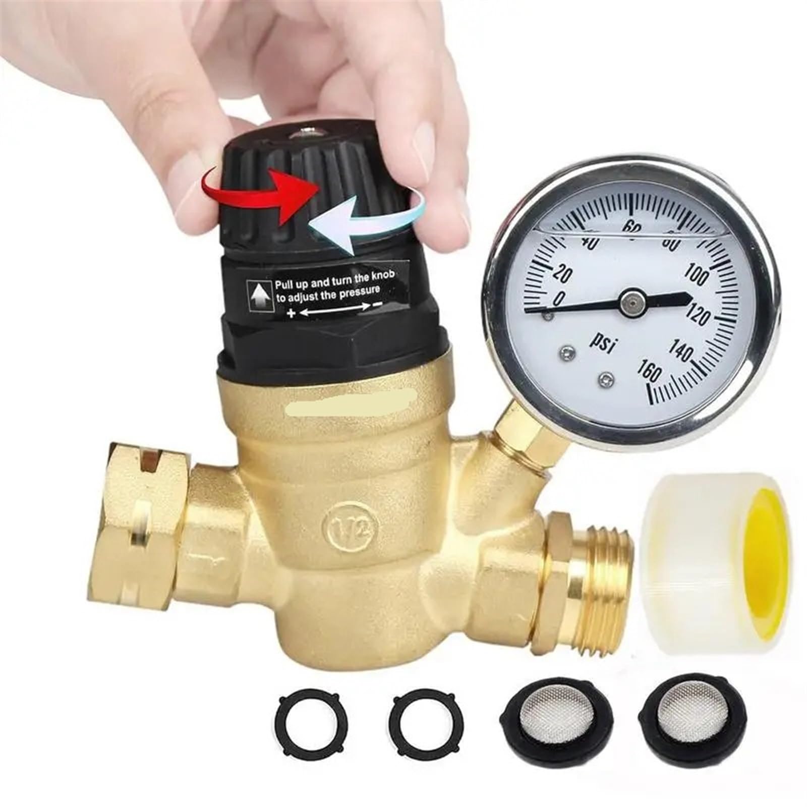Riduttore di Pressione Acqua Riduttore di pressione dell'acqua Regolatore di pressione dell'acqua in ottone Maniglia regolabile Valvola di riduzione in ottone Regolatore di pressione dell'acqua per Pr