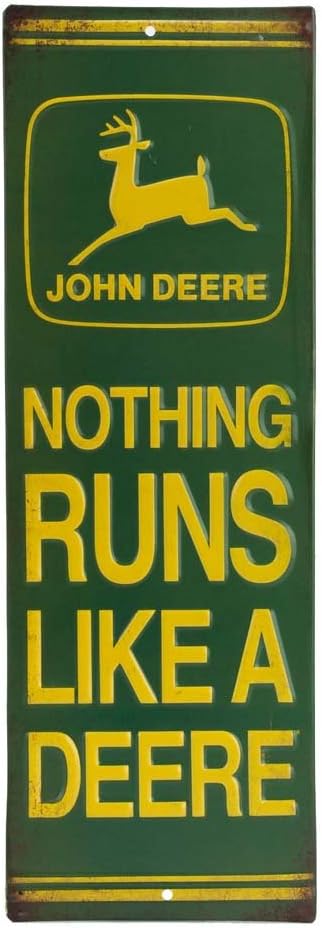 John Deere Quality Farm Equipment Shield Metal Sign - Die Cut John Deere Sign for Garage or Man Cave