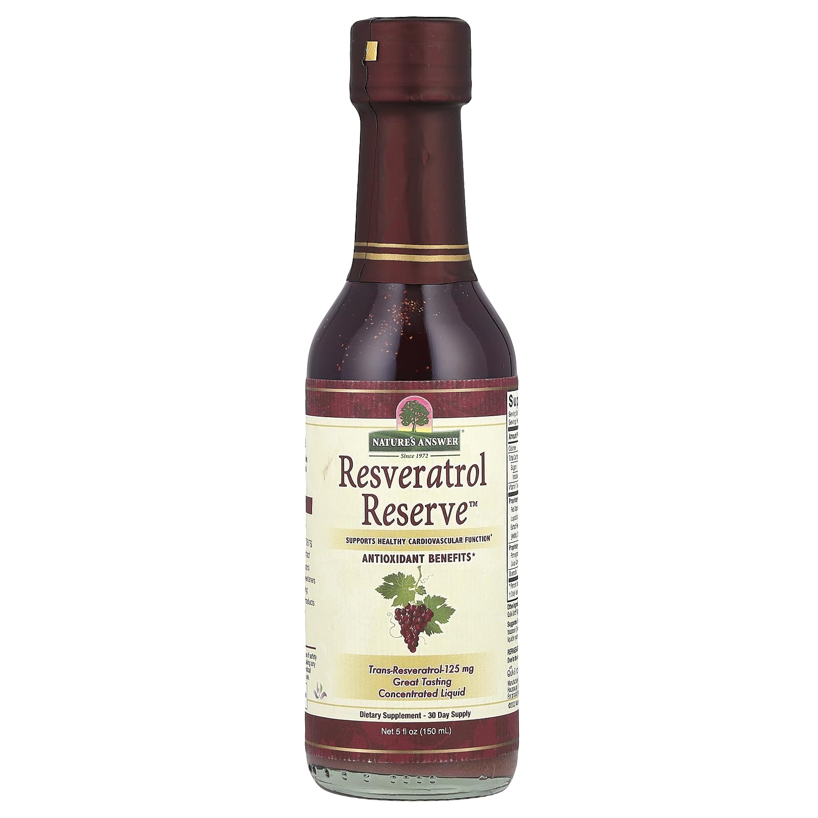 Nature's Answer Alcohol-Free Resveratrol Reserve, 5-Fluid Ounces | Packed with Antioxidants | Promotes Overall Health | Immune System Support | Single Count