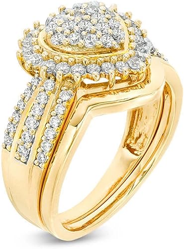 Miniatura 4 de Juego de anillos de dos piezas para mujer, anillo de diamantes de imitación para mujer, anillo de diamantes de boda, anillo de diamante completo 5
