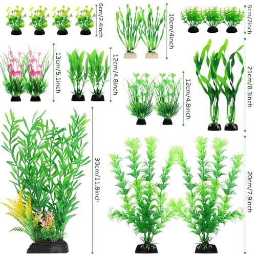 Fish Tank Plants, QUOZUO 20pcs Aquarium Decor Green Plants Artificial Aquarium Decorations Plant, Fish Tank Accessories for Household and Office Aquarium Simulation, Small to Large - Image 4