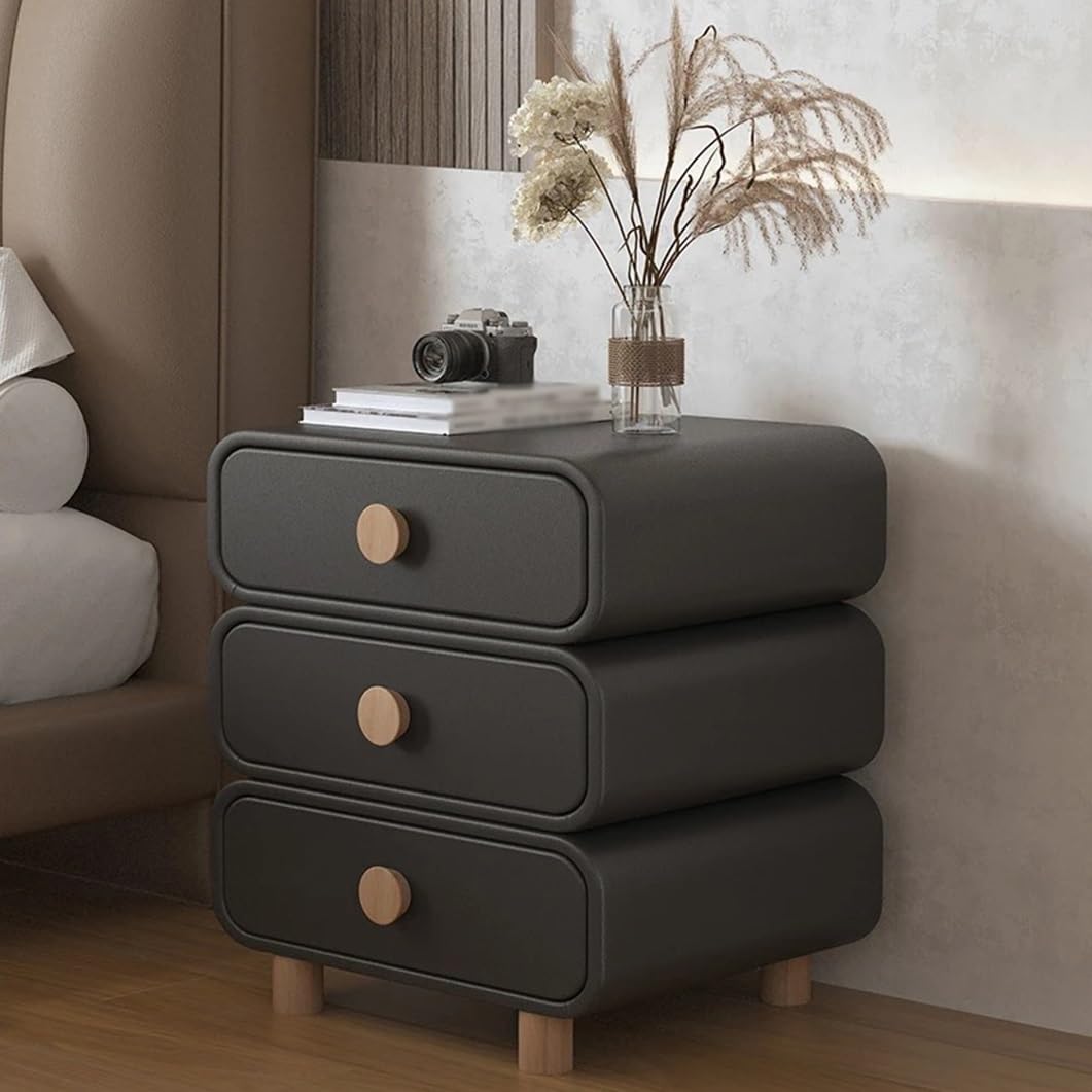 Table d'Appoint avec 3 Tiroirs en Cuir Minimaliste et Finition Luxe