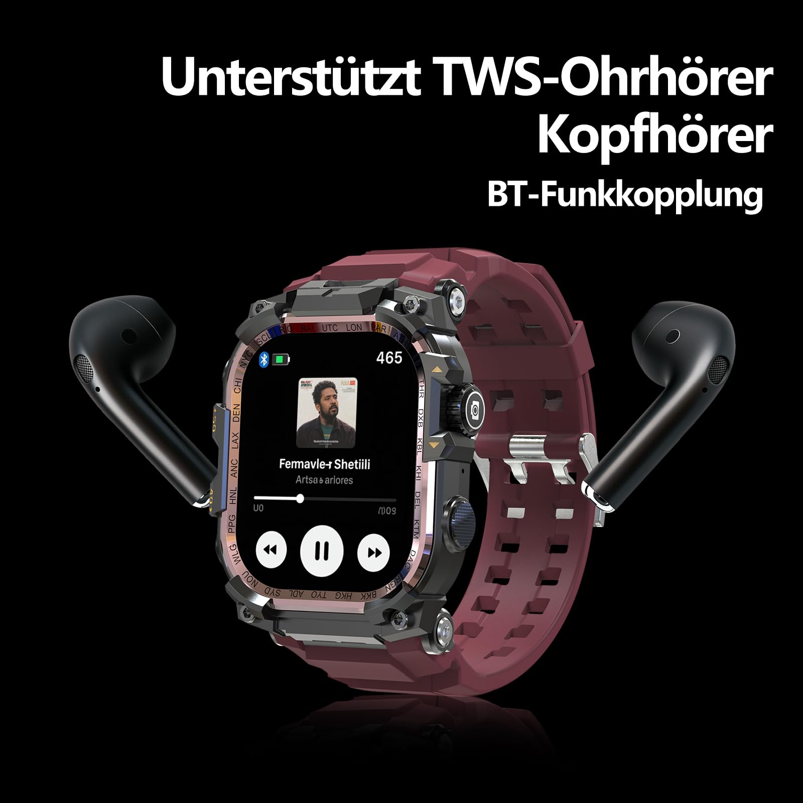 Mingtawn 4G-SIM-Karten-Android-Smartwatch mit GPS & WLAN, Militär-Outdoor-Uhr für Herren, 2,06″ AMOLED-Großbildschirm, HD-Kamera mit 180°-Drehfunktion (Schwarz)