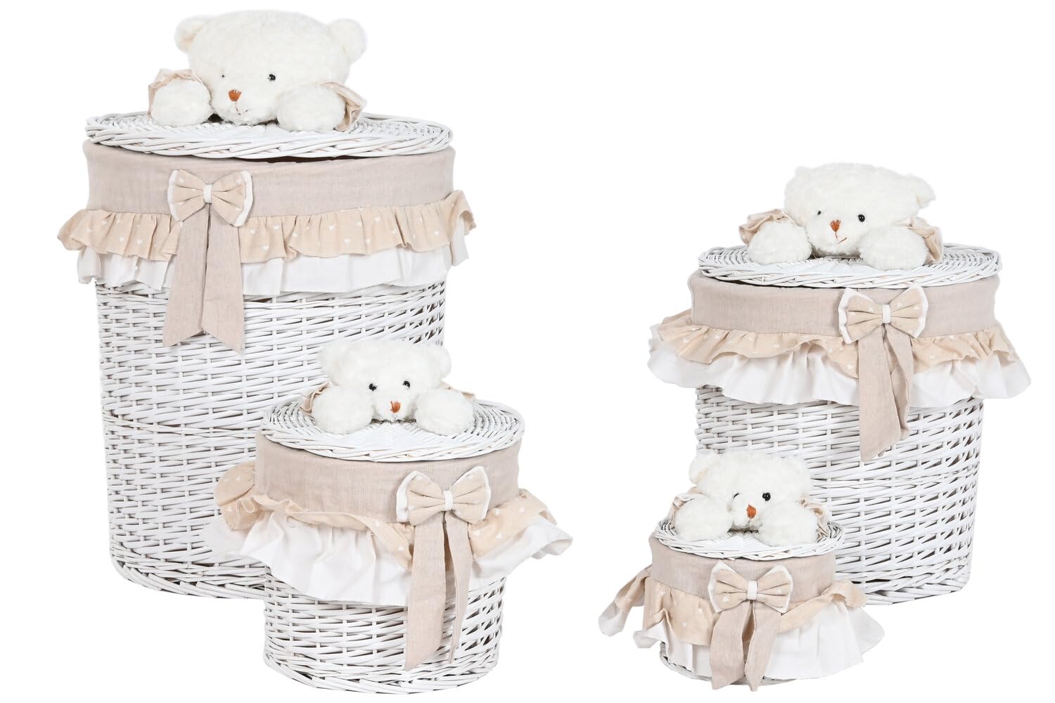 CESTA ROPA SET 4 MIMBRE TELA 45X45X68 CON TAPA