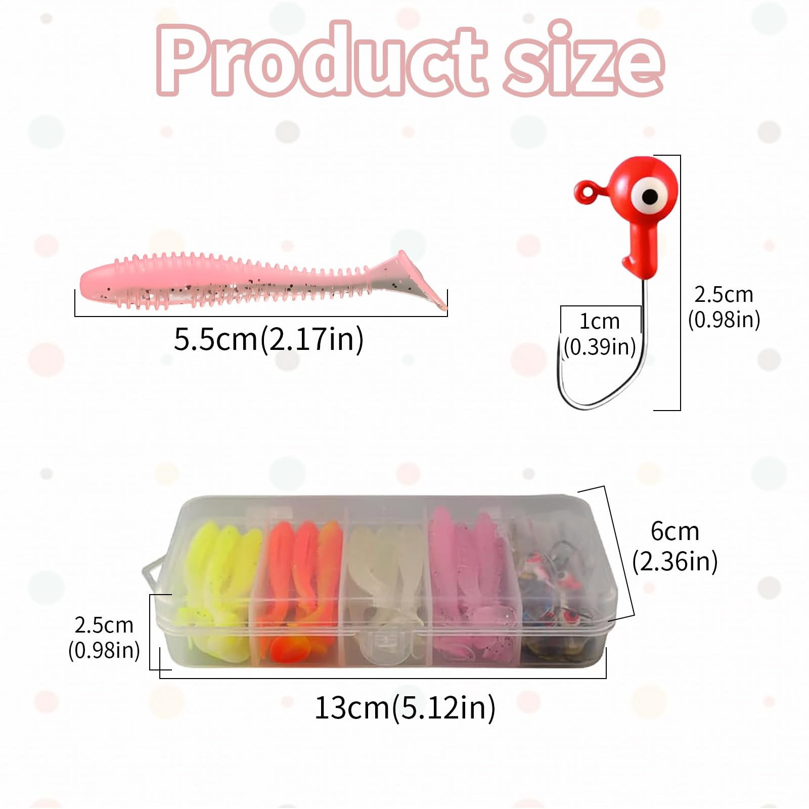 Wjelet 37-Piece Lure Kit with Soft Plastic Baits, Heads and Hooks for Bass Crappie, Trout, Perch - Image 2