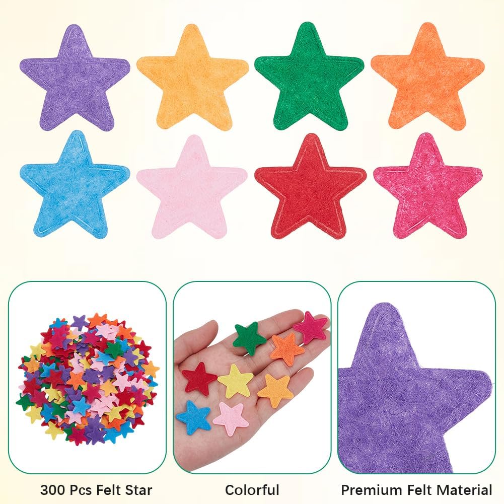 SUNNYCLUE 1 Box 300pcs Star Felt Shapes Star Felt Pieces Colorful Fabric Thin Flat Stars Shaped Embellishments Needle Sewing Felting Decorations for Scrapbooking Clothes Bags Hats Women Home Decor