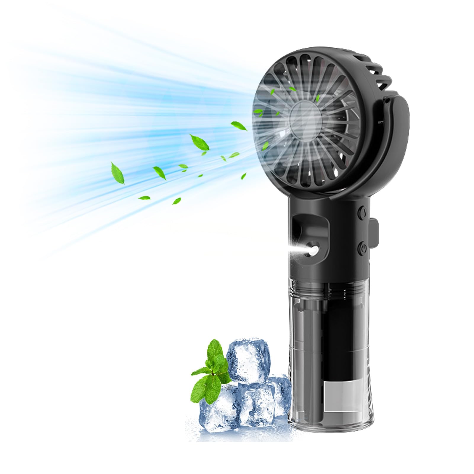 TETSMG Handventilator mit Wasserkühlung, Tragbarer Handventilator USB Wiederaufladbarer, 4 Geschwindigkeiten, Mini Ventilator mit Wasserkühlung Hand, Ventilator Akku Hand Fan für Reisen Büro