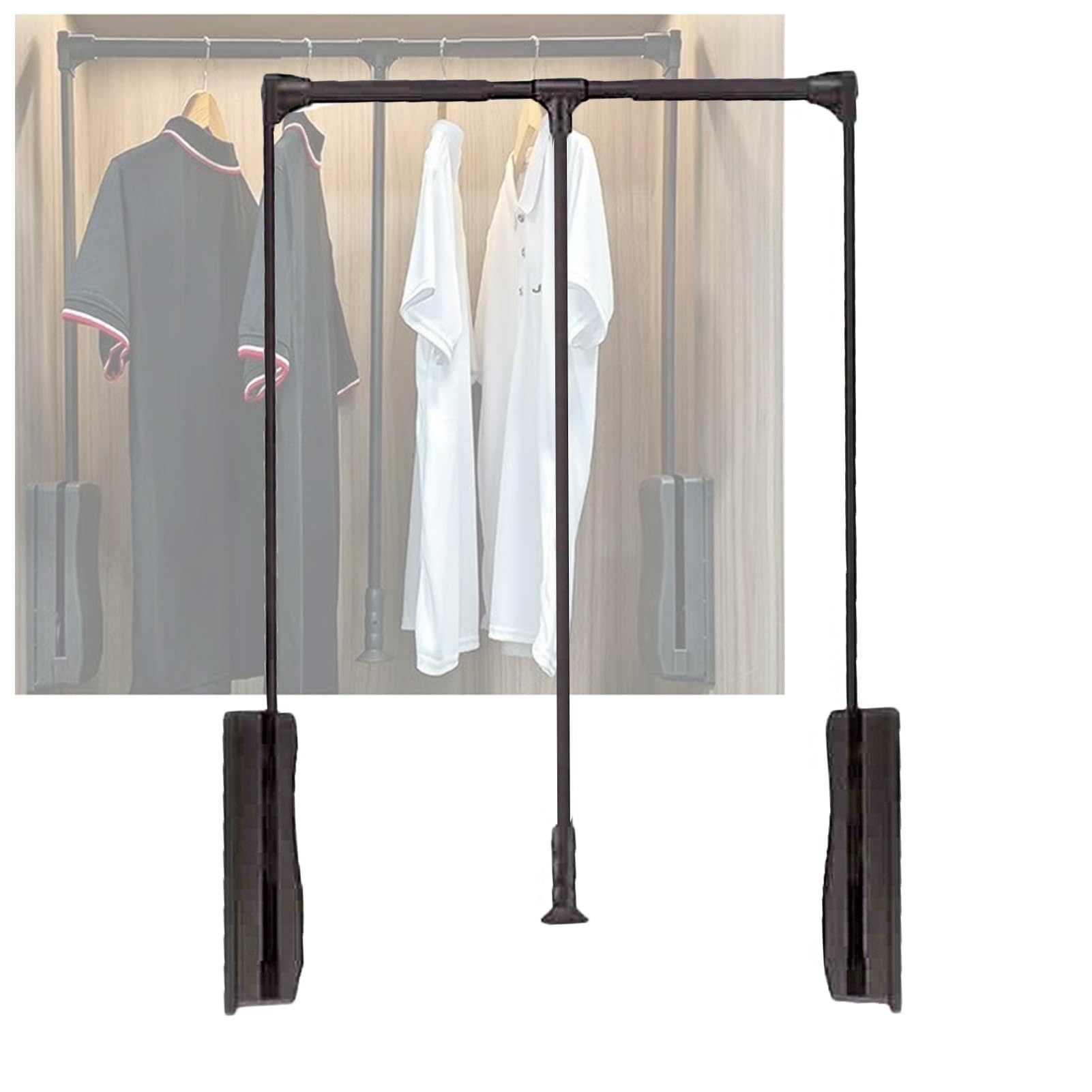 HTTGDGDH Adjustable Pull Down Closet Rod, Side Mounted Wardrobe Organizer For 21.65-49.21 Inch Cabinets, Perfect For Bedroom Storage,Brown-700-930mm