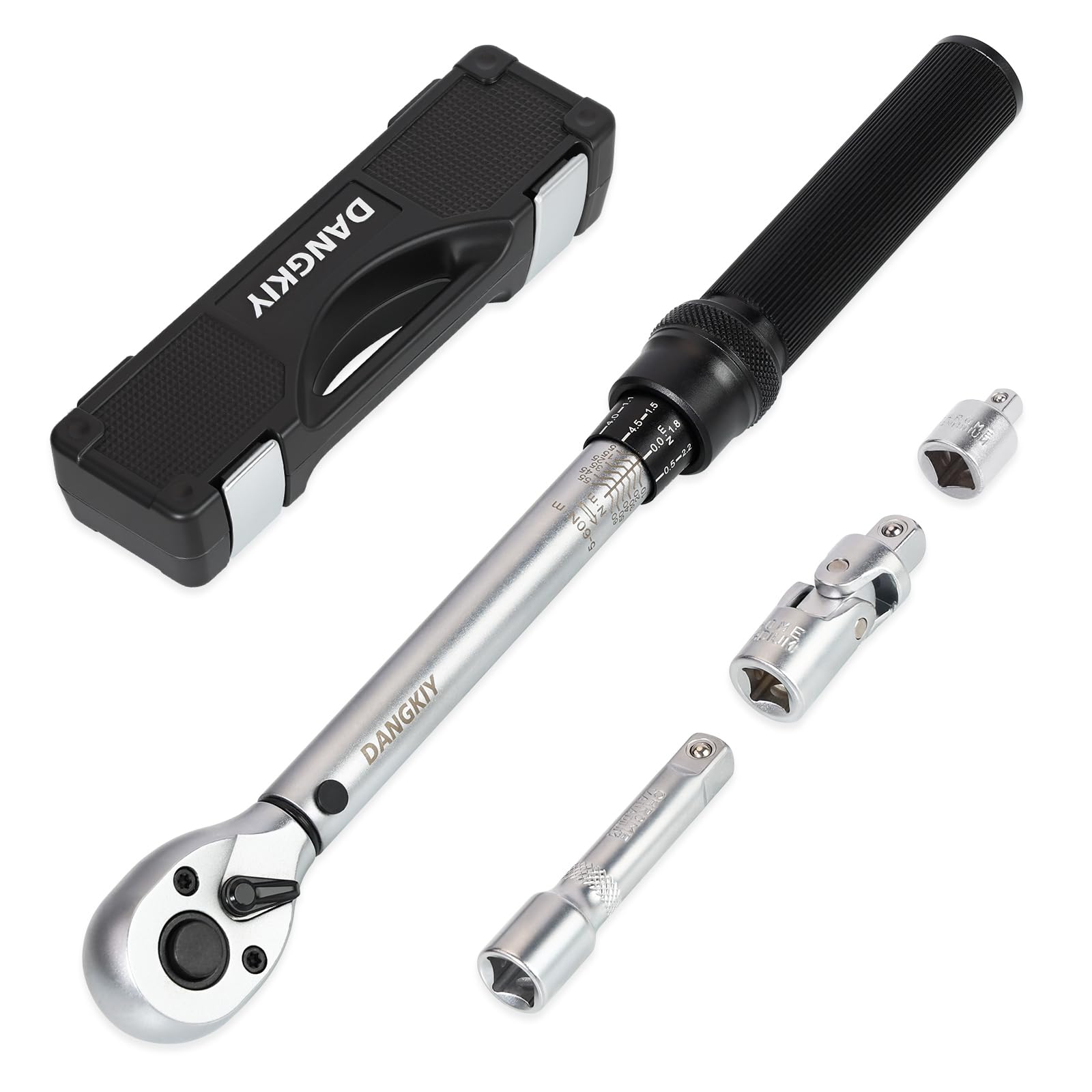 DANGKIY 3/8 Zoll Drehmomentschlüssel 5-60 Nm, 72 Zähne Ratschenkopf, 3-teiliges Set mit 125mm Verlängerung, 3/8"-1/4" Adapter für Fahrrad, Motorrad & Auto Zündkerzenwechsel