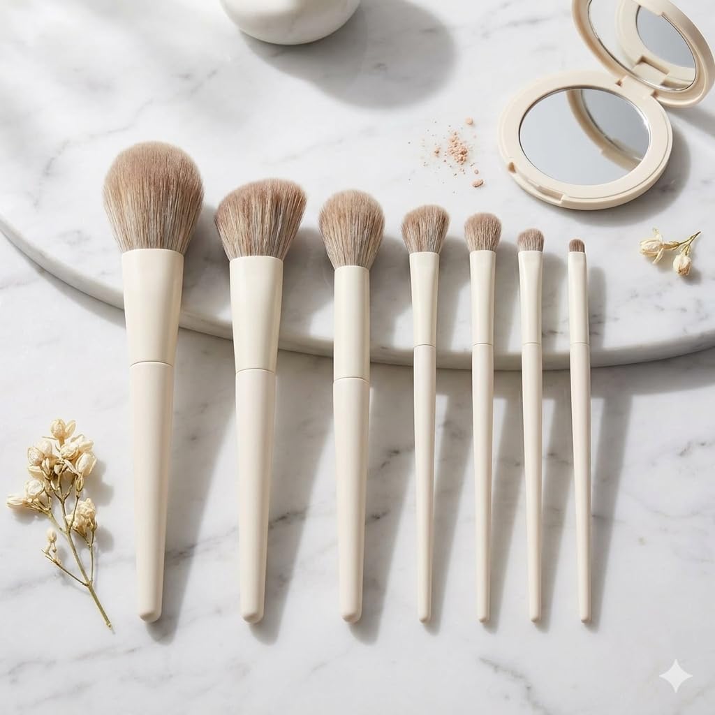 7 Pcs Professional Makeup Brush Set for Foundation, Blush, Powder, Eyeshadow & Concealer Soft Synthetic Bristles Cosmetic Makeup Brushes Elegant Handle Beauty Kit for Beginners & Makeup Artists for Women & Girls-picture-31