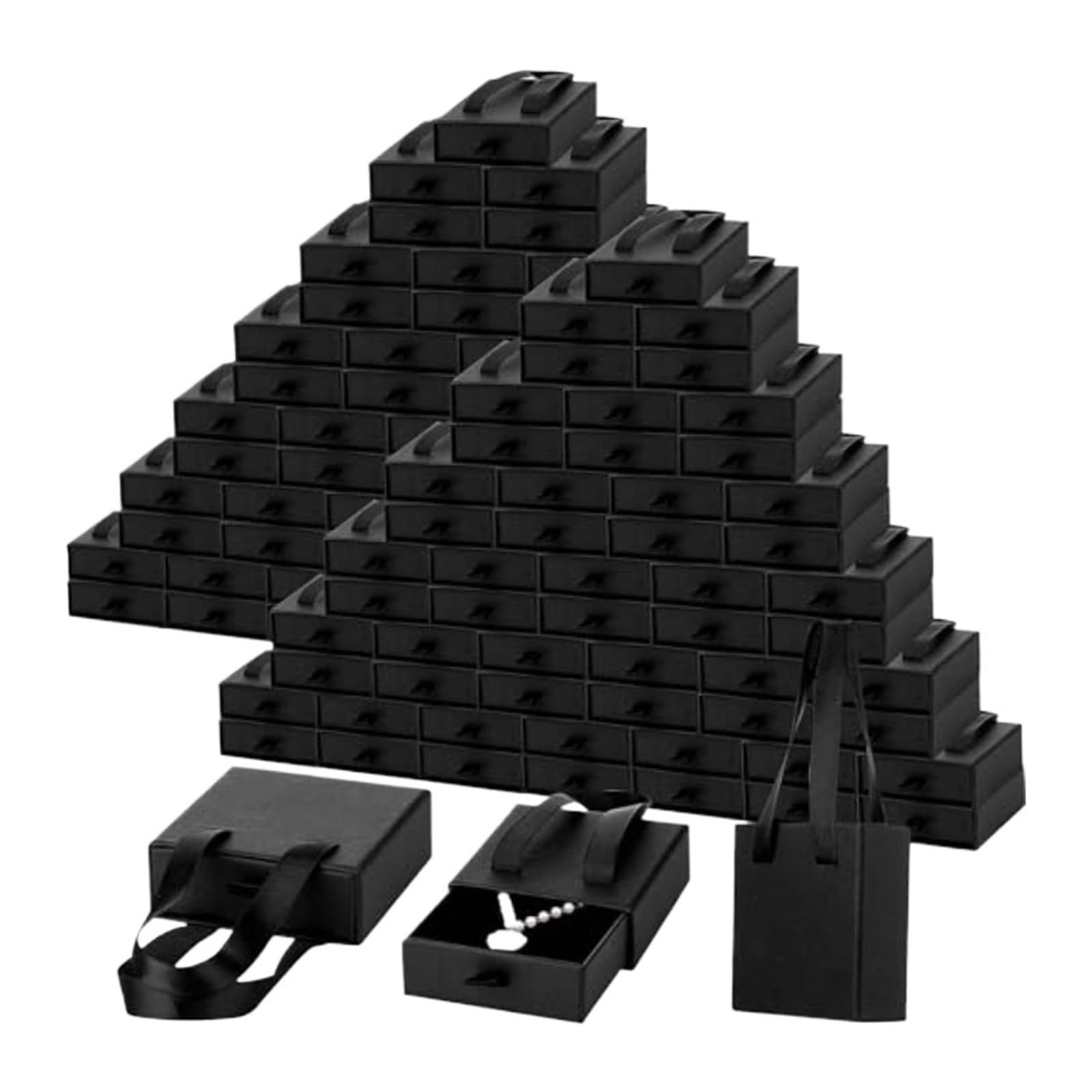 Kartonowe pudełka na biżuterię 50 szt. pudełek na biżuterię 7,9 x 7,9 x 3 cm kartonowe czarne na kolczyki bransoletki naszyjnik wyciągany design