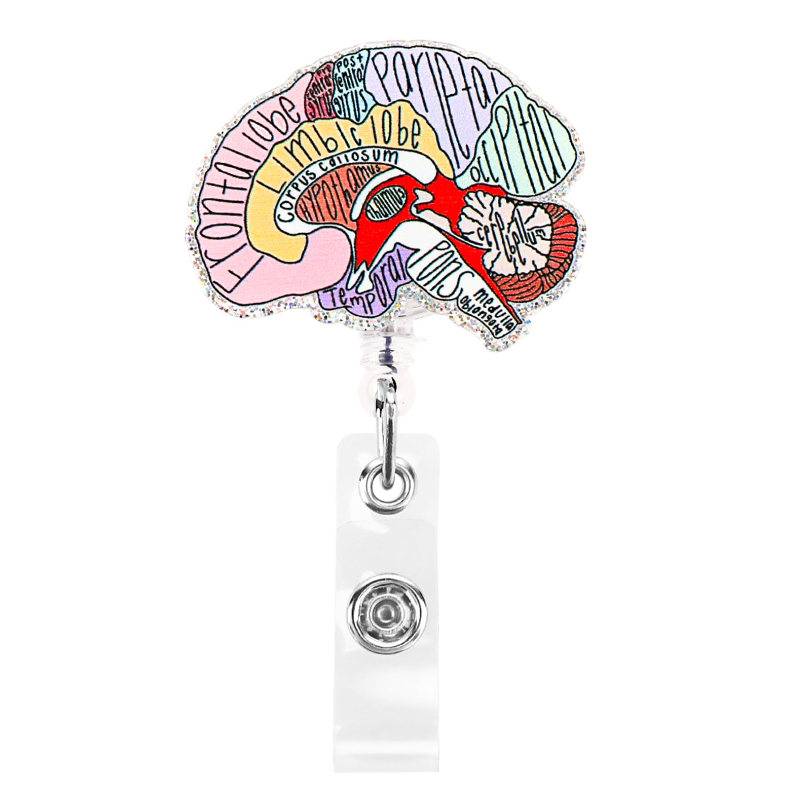 Nurse Badge Holder Reels Retractable Nurse Name Tag Clip Anatomy Hand Drawn Flower ID Card Reel Organ Floral Pattern Rotatable Alligator Clip for Badge Holders RN Doctor Nursing Student(Brain)