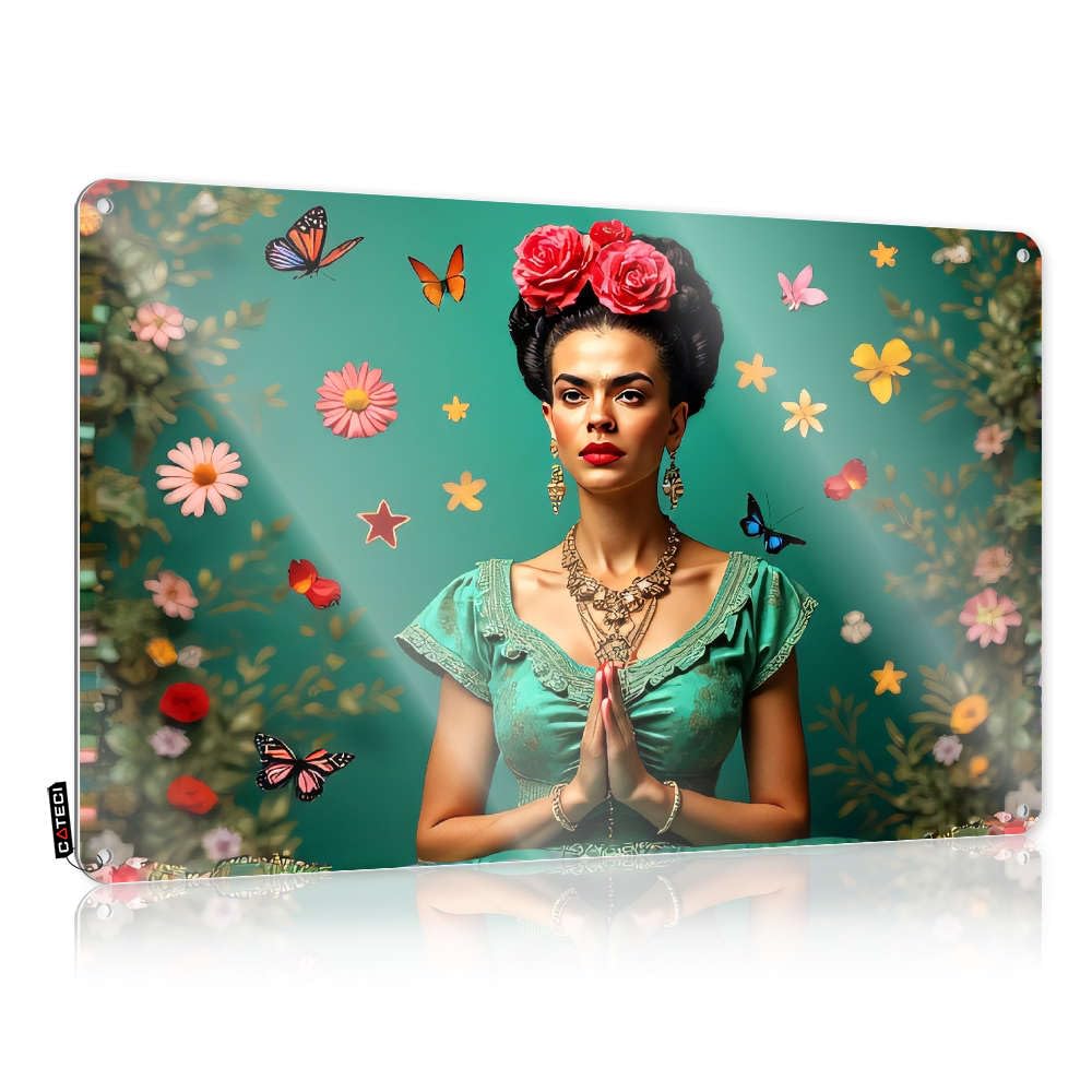 Sujd Colour Decore, Tin Sign Funny Gift For Fisherman Wall Decor, Preppy Rustic Metal Tin Sign For Man Cave | Dressing Holiday Gift Custom A Woman In Traditional Attire Surrounded By Flowers(20X30cm)