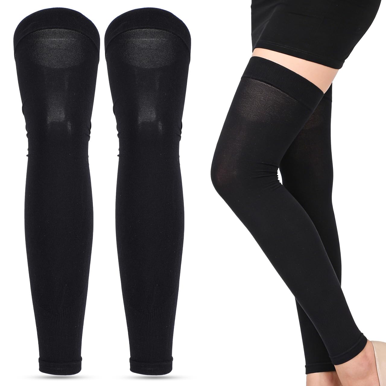 Healvian Lot de 2 protège-jambes noirs pour femme - Manchons en soie glacée contre le soleil et le refroidissement