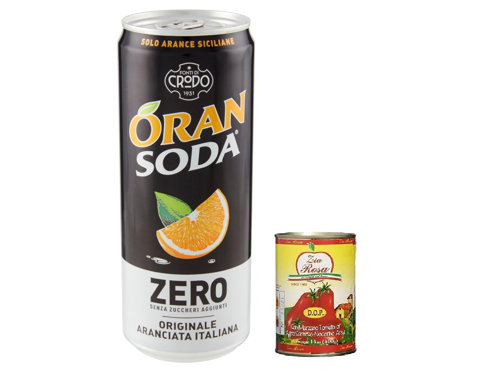 72x Oransoda Zero Erfrischungsgetränk Orangenlemonade, Ohne Zuckerzusatz 33cl + Zia Rosa DOP Pomodoro San Marzano Tomate aus Kampanien Dose von 400g