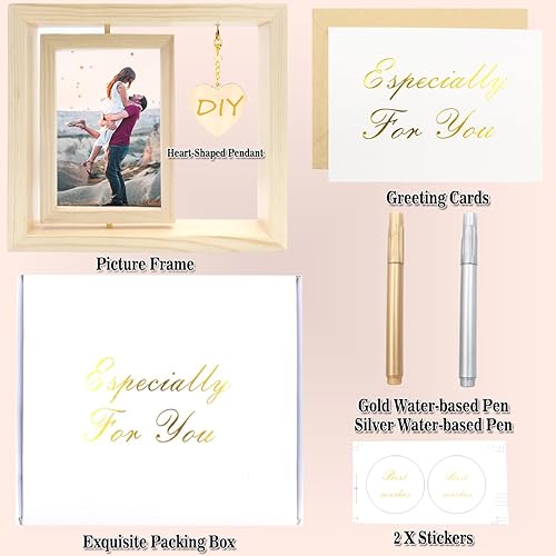 Miniatura 4 de E-Bro Marco de fotos flotante de madera rústica flotante de doble cara de 4 x 6 pulgadas con colgante en forma de corazón, regalos de boda para