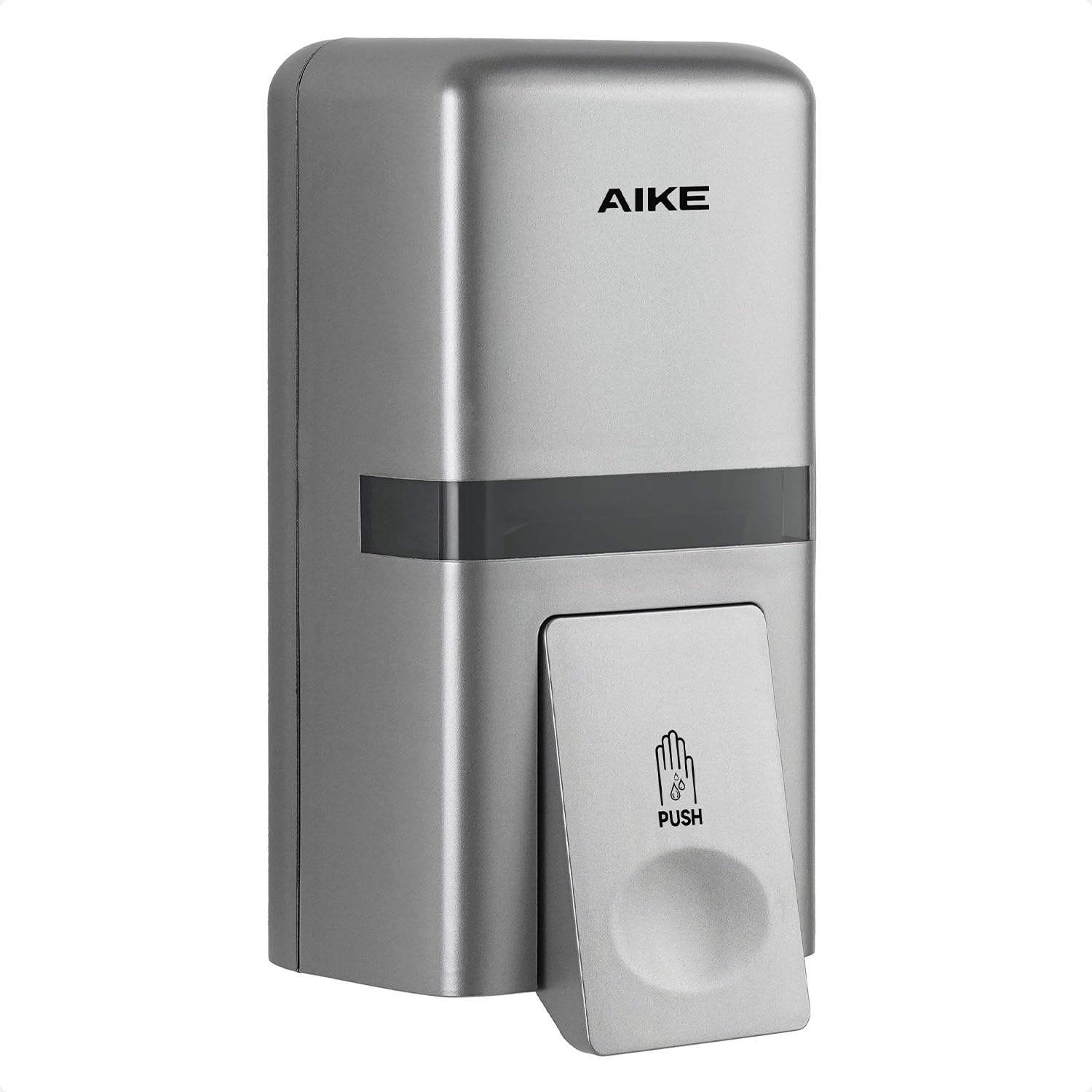 AIKE Dispensador De Jabón Pared sin Perforación, 800 ml Manual de Plástico, Dispensador LÃquido para Manos Comercial AK1008 (Plata)