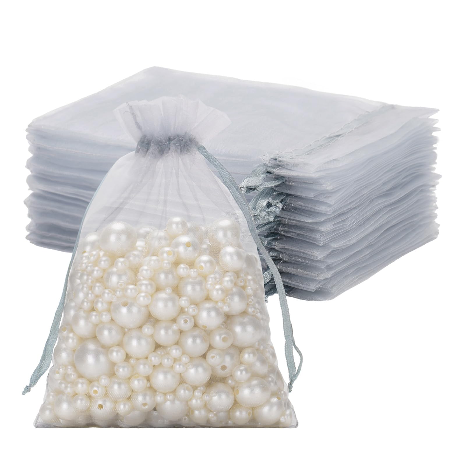jijAcraft Silver Grey Organza Gift Bags: 13x18cm Organza Drawstring Pouches, 50Pcs Jewellery Favour Pouches, Party Sweet Bags for Christmas, Wedding, Birthday, Baby Shower, Gift Wrapping