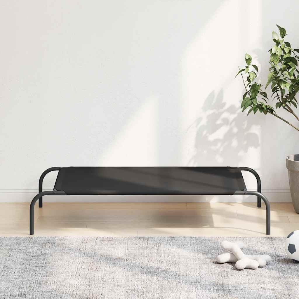 Podwyższone legowisko dla psa, czarne, 110 x 65 x 20 cm, tkanina Oxford i malowana proszkowo stalowa rama ze środkowymi nóżkami, przenośna sofa dla psa do odpoczynku w miejscu spania wewnątrz