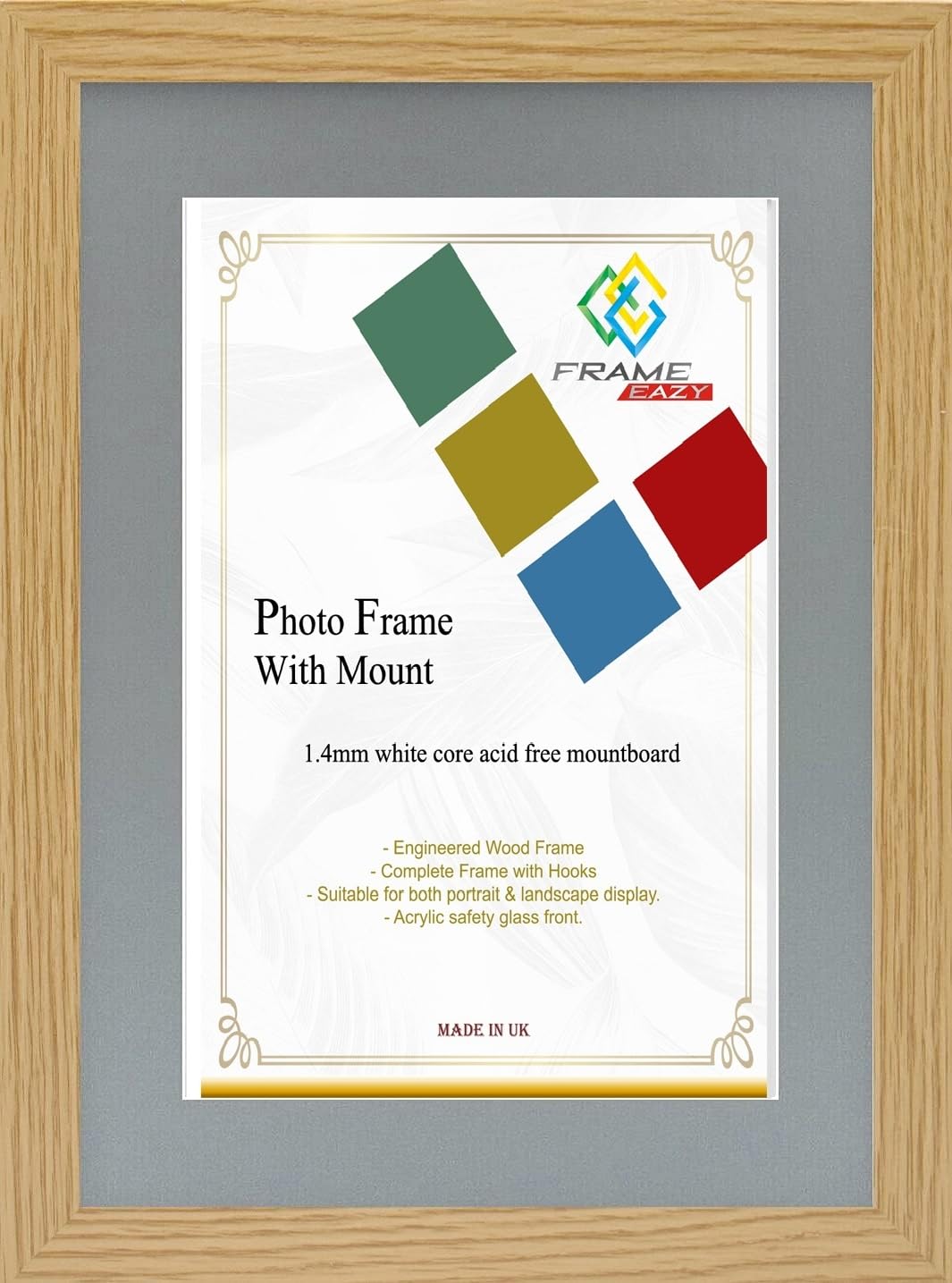Frame Eazy Oak Frame Grey Mount Modern Oak Photo Picture Frame Poster Certificate Frames With Grey Mount – 20X16 For A3 Inch Picture