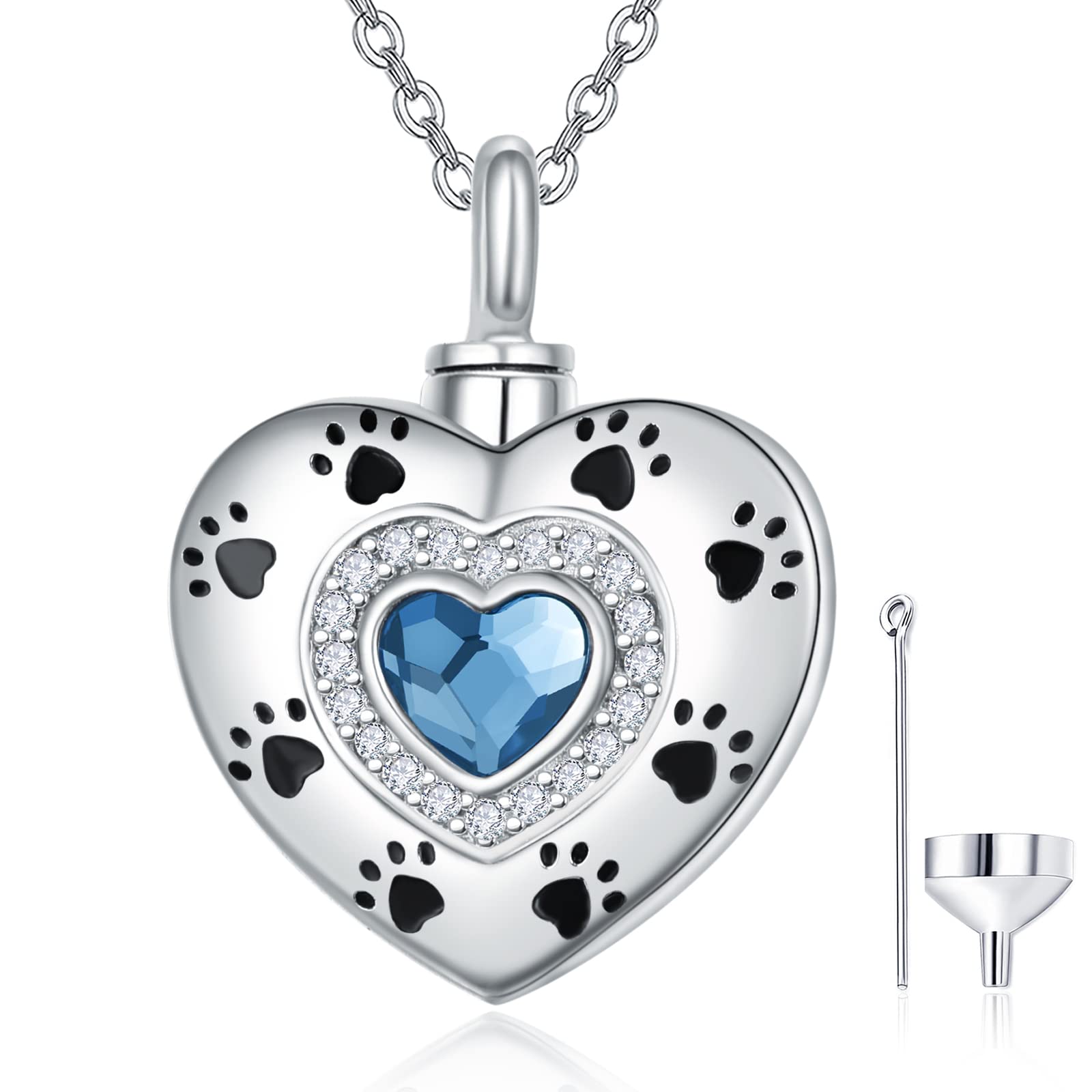 KINGWHYTE Collana Commemorativa Per Ceneri A Forma Di Cuore Con Impronta Di Zampa - Urna In Argento Sterling 925 Con Incisione "Always In My Heart" - Regalo Per Mamma E Papà - 4