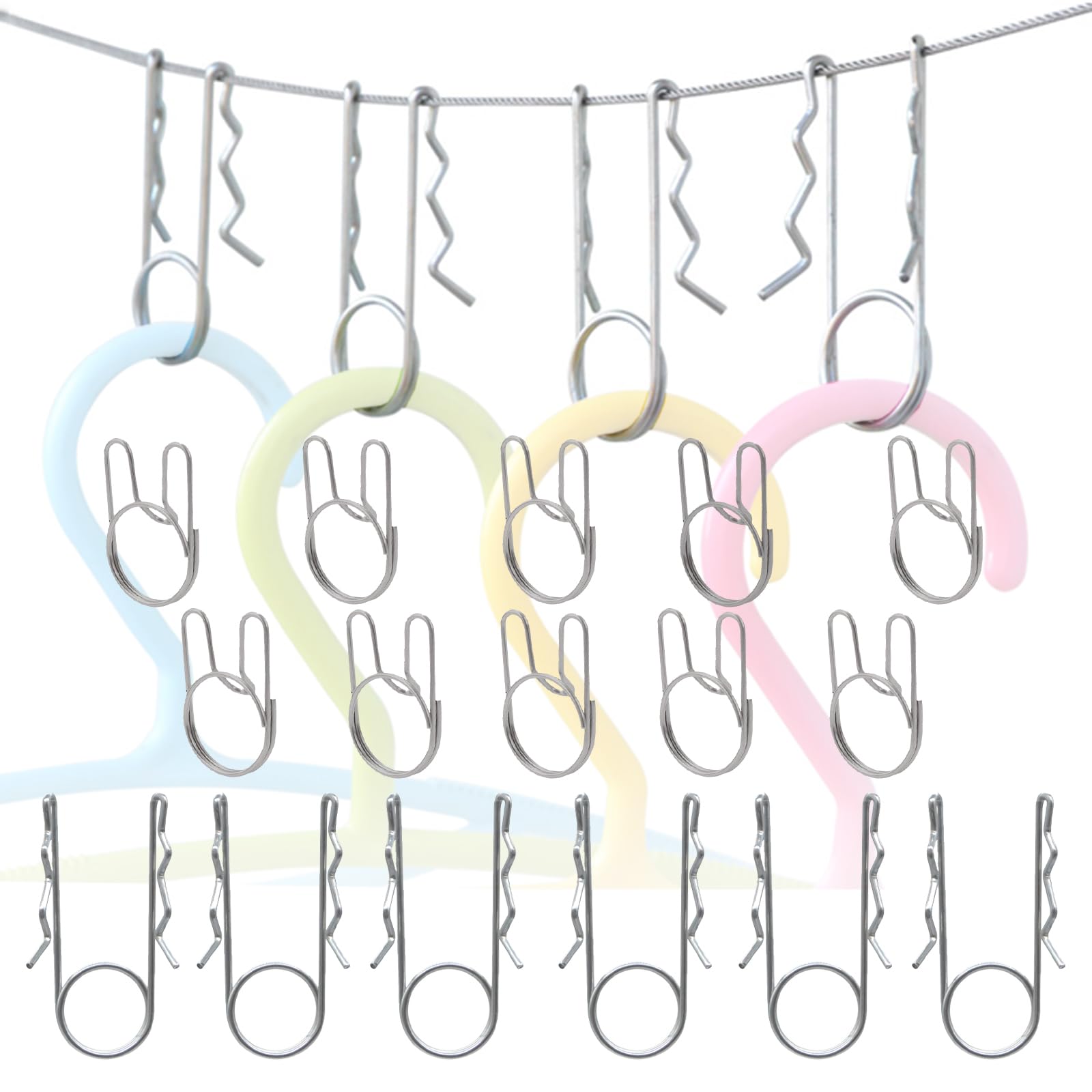 20Pcs Clothesline Windproof Clips/Clothespins/Stainless Steel Fixed Snaps/Metal Clothespins, Clothesline Accessories for Drying Clothes to Prevent Them from Gathering.(Small+Large)