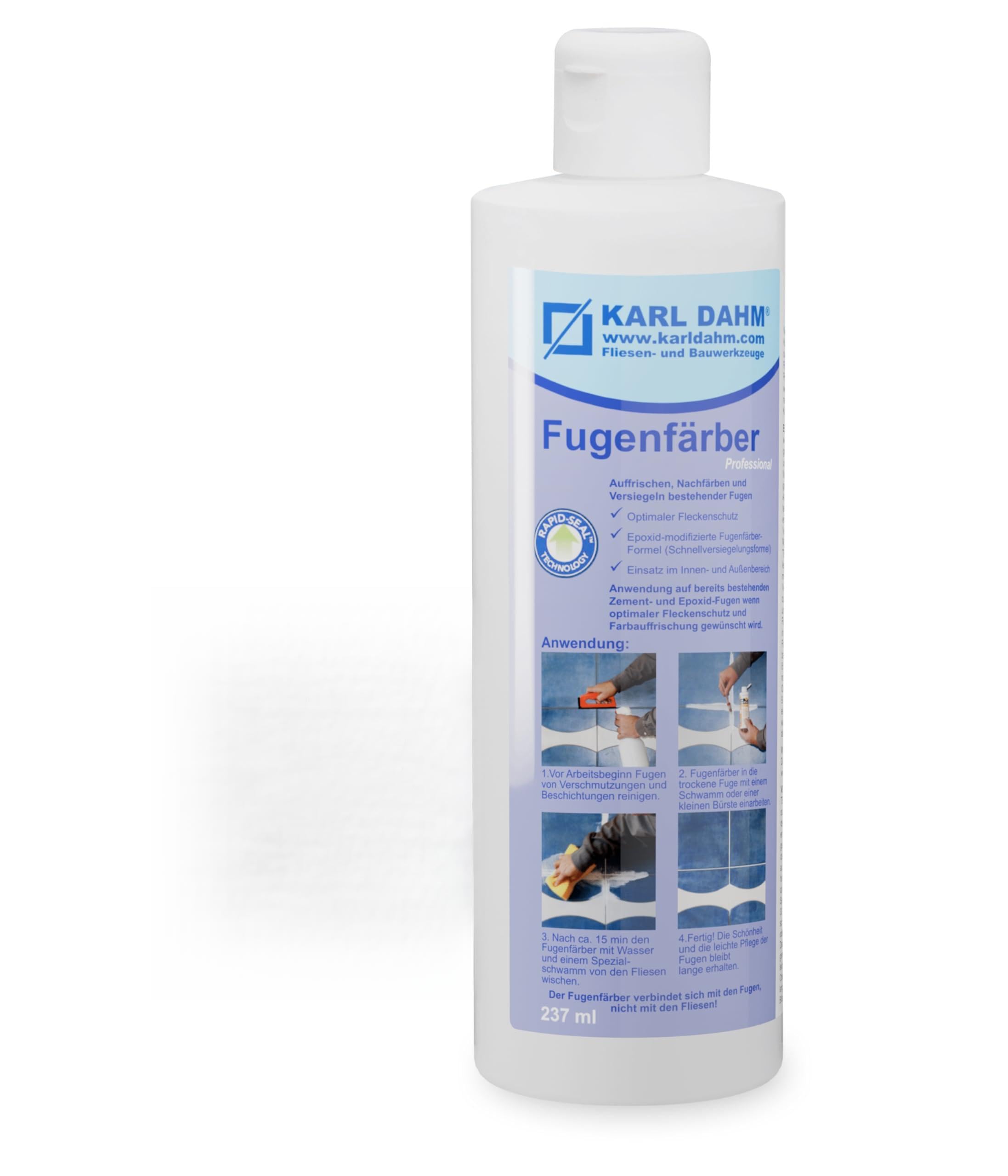 Karl Dahm Tinte para Lechada - Color Negro 237 ml I Reparación de Lechada y Pintura I Tinte y Sellado de Lechada para Baldosas I Pintura Reparadora para Interiores – 12428