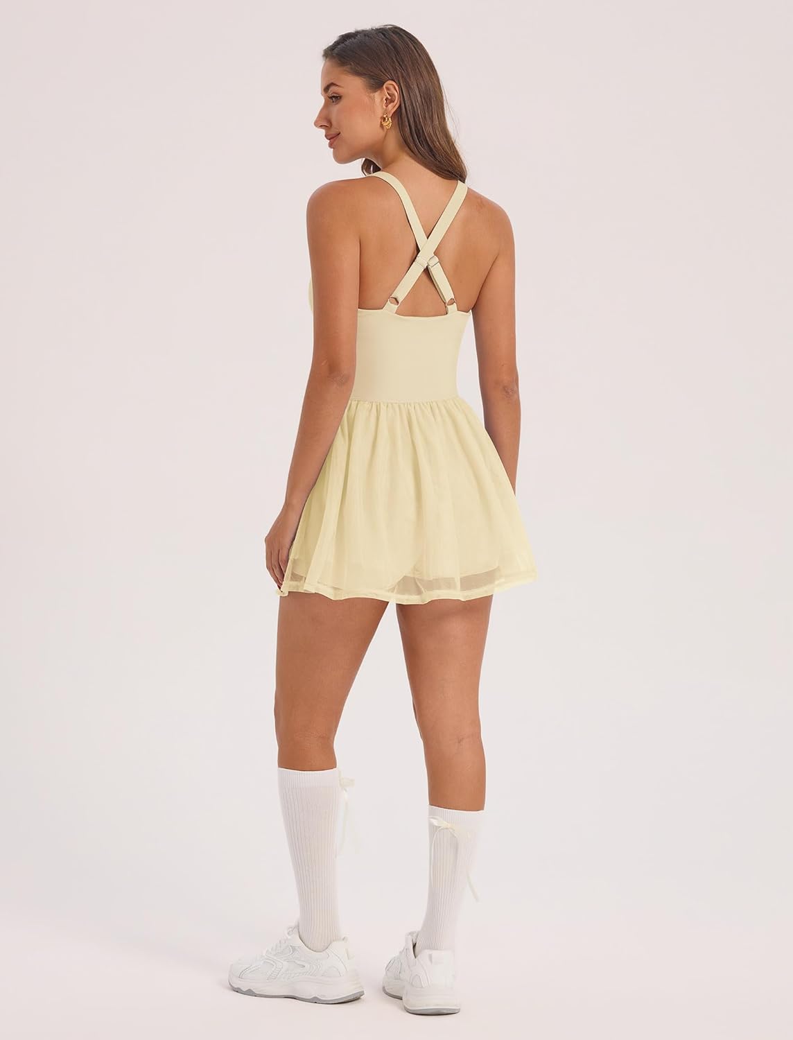 ABOCIW Womns Mesh Hem Tennis Dress Built in Bra and Shorts Cross Back Workout Golf Athletic Dress with Pocket