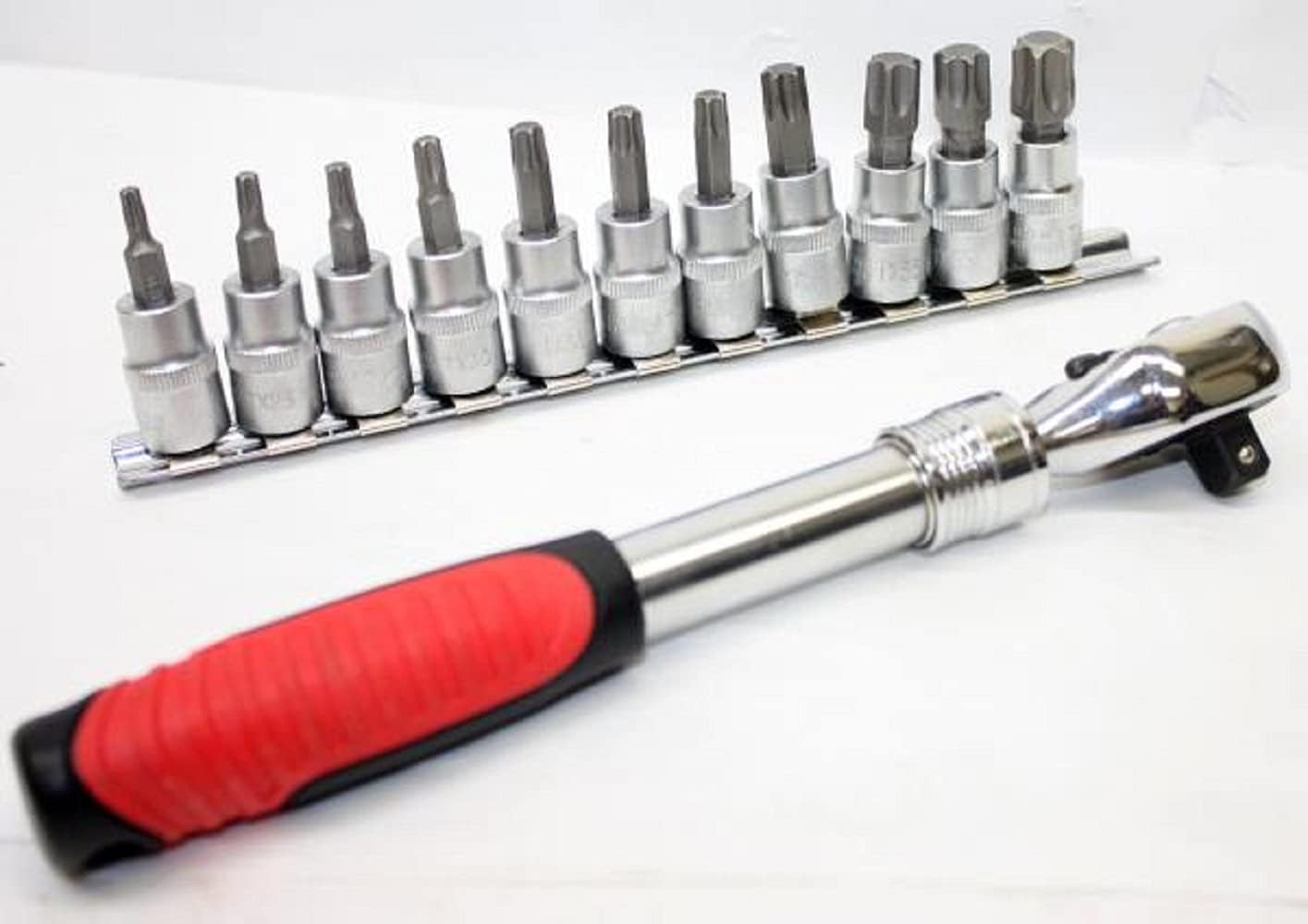 NEW Combo 3/8" Dr. Extendable Ratchet Wrench w/11pc Standard Torx Bit Socket Set,Jikkolumlukka
