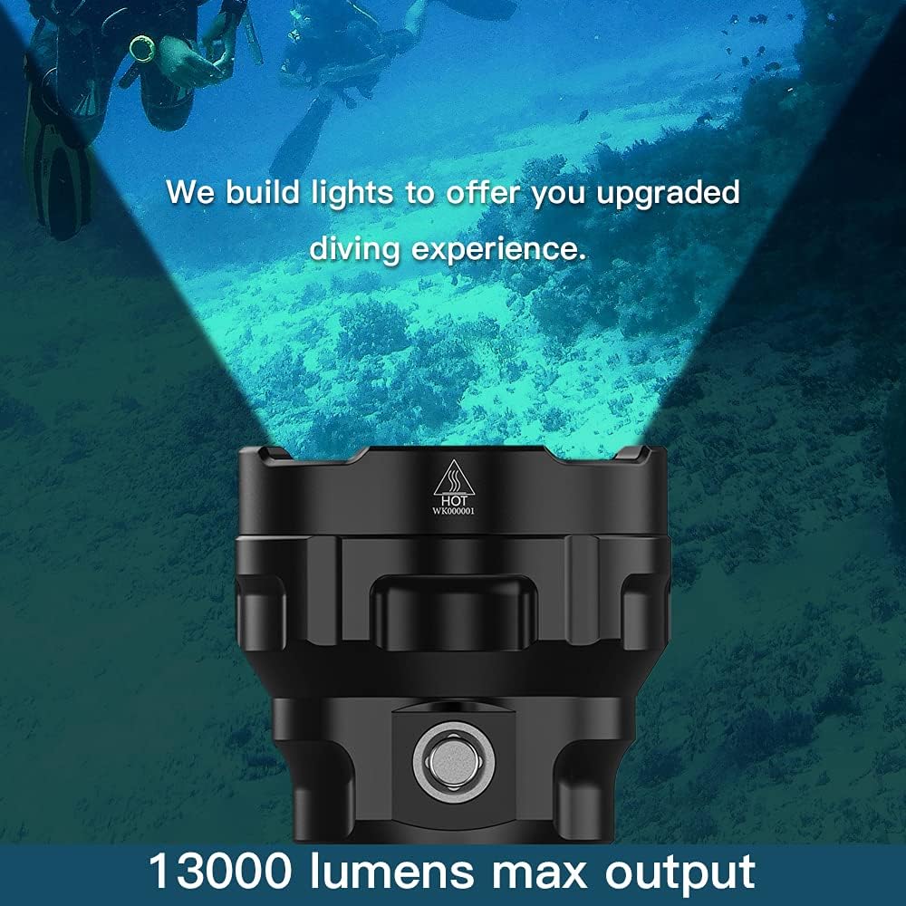 Wurkkos DL70 Dive Light Scuba Diving - 13000lm Super Bright Dive Flashlight 150m IPX8 Waterproof Torch LED Submarine Flashlight - Underwater Flashlight for Diving 4 Mode for Underwater Activity