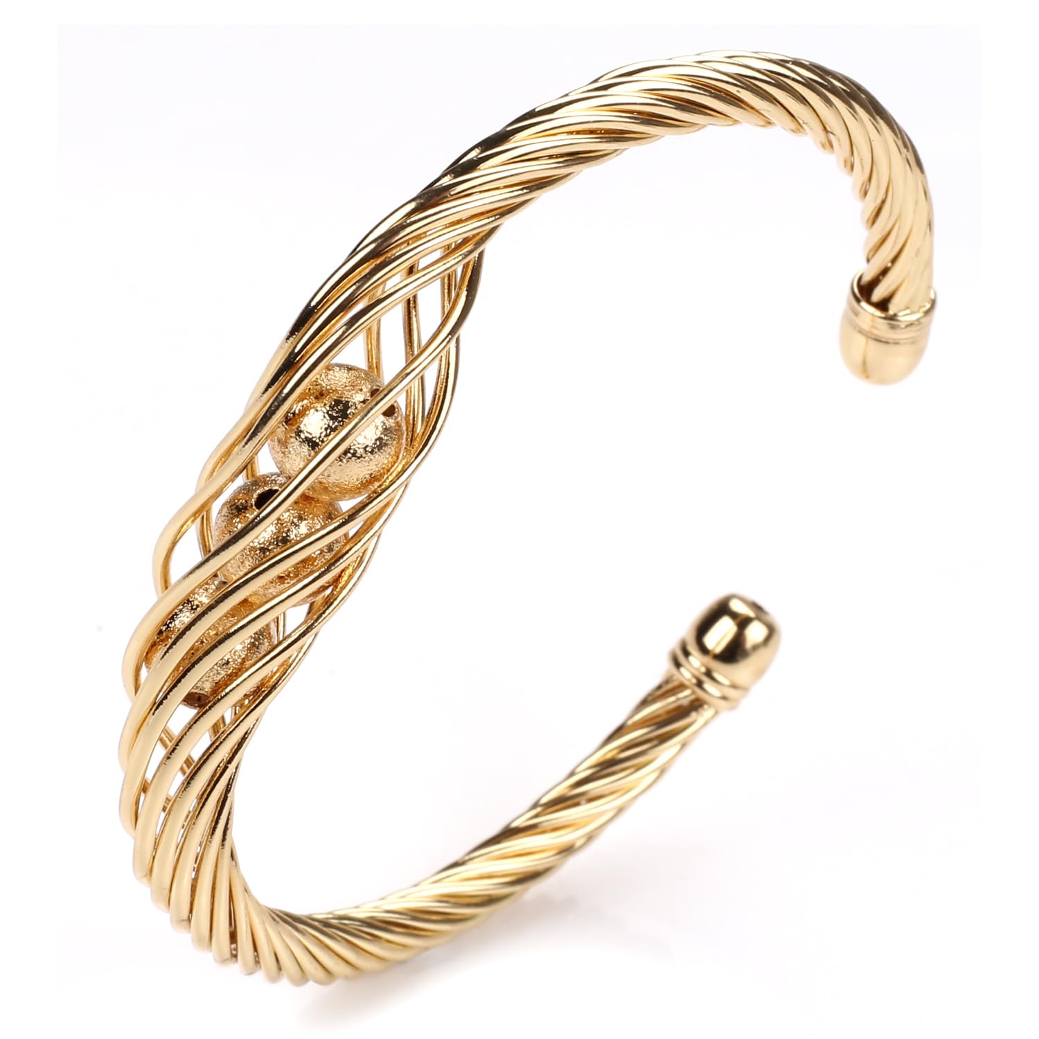 AZR Twisted Bracelets for Women Plated Two Tone Cable Cuff Bangle Adjustable Love Friendship Gift Jewelry With Gift Box