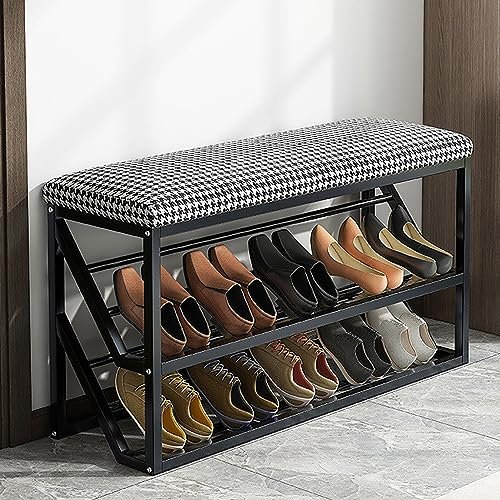 MSHOSAC Sturdy 3Tier Metal Shoe Rack Bench for Entryway &