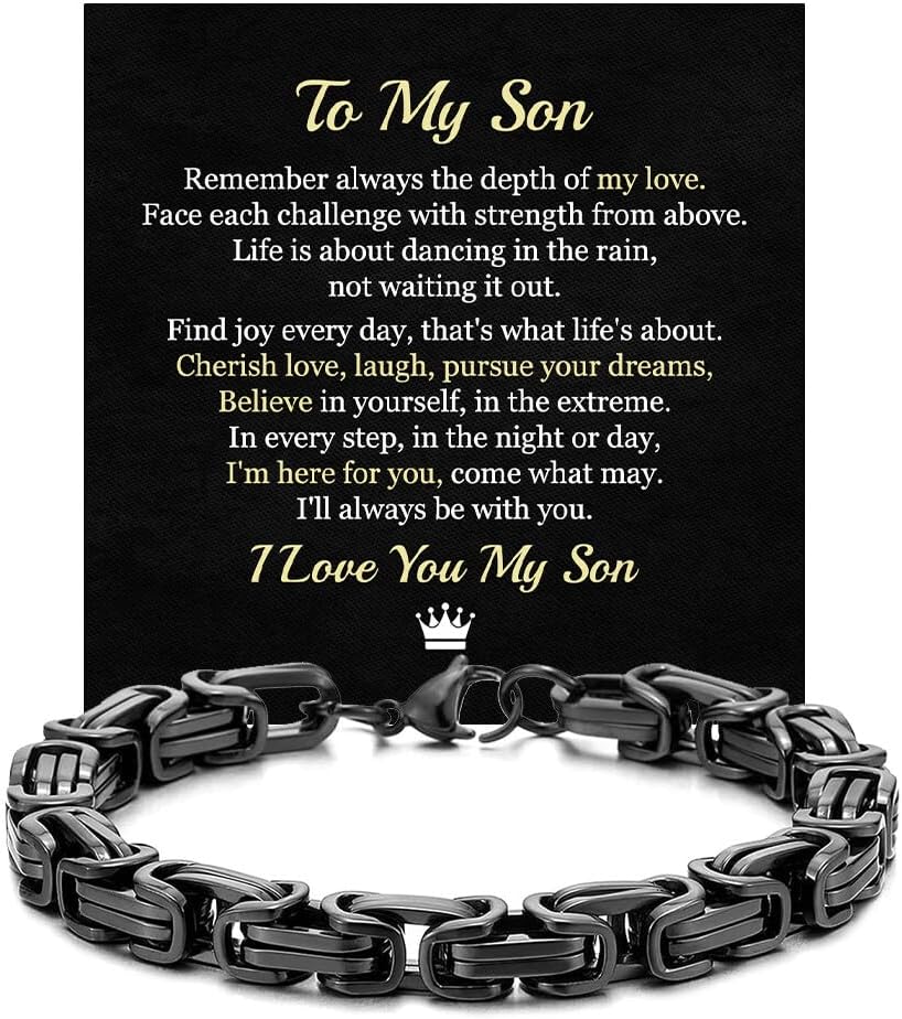 To My Son Bracelet from Mom or Dad – Love You Forever & Never Alone Bracelet with Message Card & Gift Box, Meaningful Jewelry Gift for Son Birthday Graduation, Keepsake Bracelet #1
