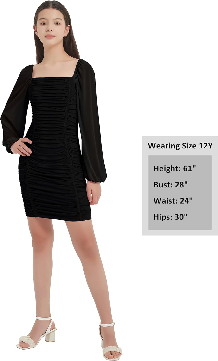 EXARUS Girls Padded Dress Tween Long Sleeve/Spaghetti Strap Bodycon Teen Formal Dance Ruched Easter Dresses Mini 8-14Y - Image 6