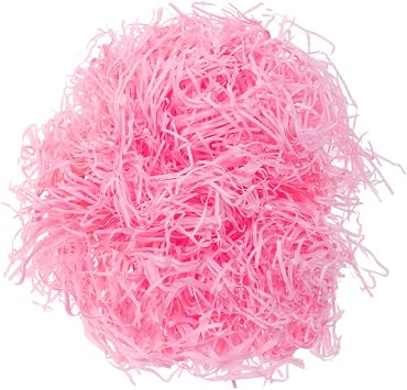 PERSELOSO 20G Colored Cut Raffia Grass Shred Paper Filler for present Wrapping Filling Bag Pink for Candy Chocolate and Present Decoration and Absorbent