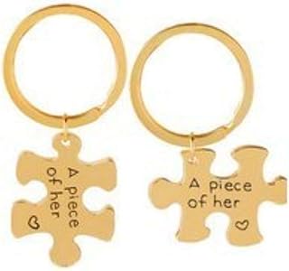 TBOP English Lettering A Piece of her Suit Couple Metal Keychain Set of 2pcs (3.6cm*2.6cm_Gold)