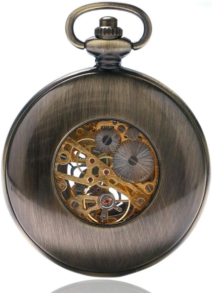 OIFMKC Pocket Watch Wood Circles Bronze Retro Steampunk Mechanical Pocket Watch Hand Wind Man Women Nurse Gift with Necklace Chain