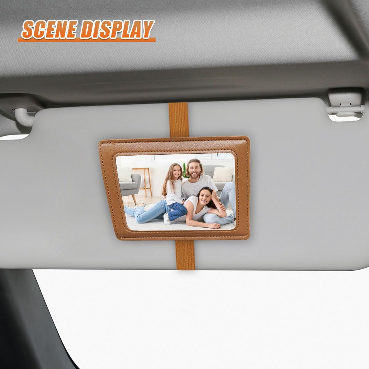 Leather Car Visor Picture Frame, 5.8'' × 4.3'' Auto Sun Visor Photo Holder, Vertical & Horizontal Display, Personalized Car Interior Decoration for Women Men(Brown&1pc) image 5