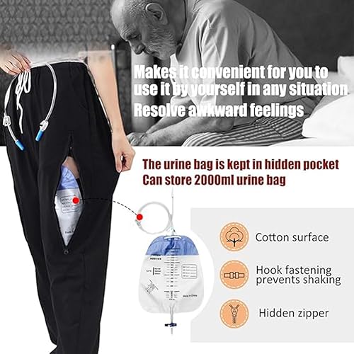 Miniatura 6 de Catheter Leg Bag Pants, Holds (2) 2000ml Leg Bags for Nephrostomy, Suprapubic & Biliary Catheters, Urine Bag Holder Pants with Double Zippered