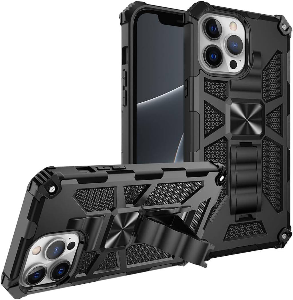Rome Tech Magnetic Phone Case for Apple iPhone 13 Pro - Cases with Kickstand Heavy Duty Military Grade iPhone 13 Pro Phone Case with Stand - iPhone 13 Pro Protective Case - Black