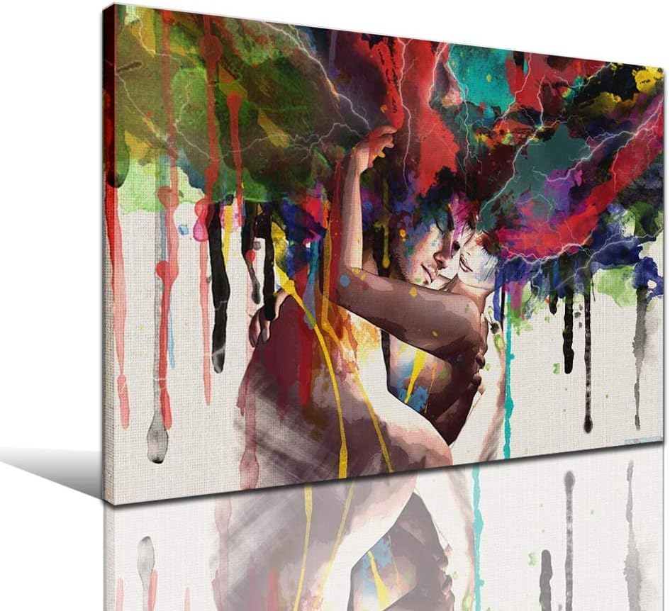 Faicai Art Colorful Abstract Pop Art Women and Men Banksy Graffiti Paintings Wall Art Canvas Prints Posters Couple Huging Wall Decor Pictures For Living Room Home Office Decor Framed 12"x16"