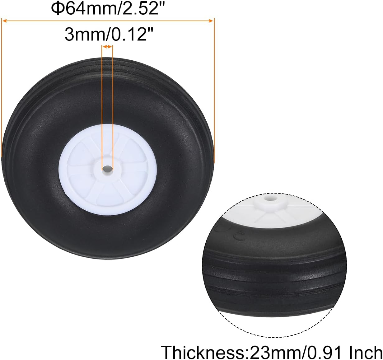 MECCANIXITY RC Airplane Wheels 2.52" OD RC Airplane,Aircraft PU Sponge Wheels,Tire Tail Wheel RC Aircraft Foam Wheel Replacement for DIY RC Model Plane Aircraft Pack of 4